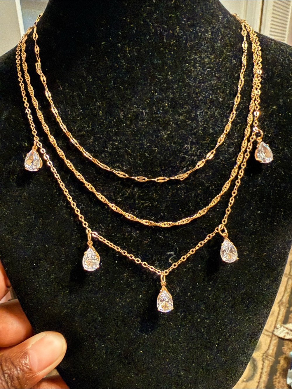 Gold-Tone Layered Teardrop Crystal Necklace - Women Jewelry